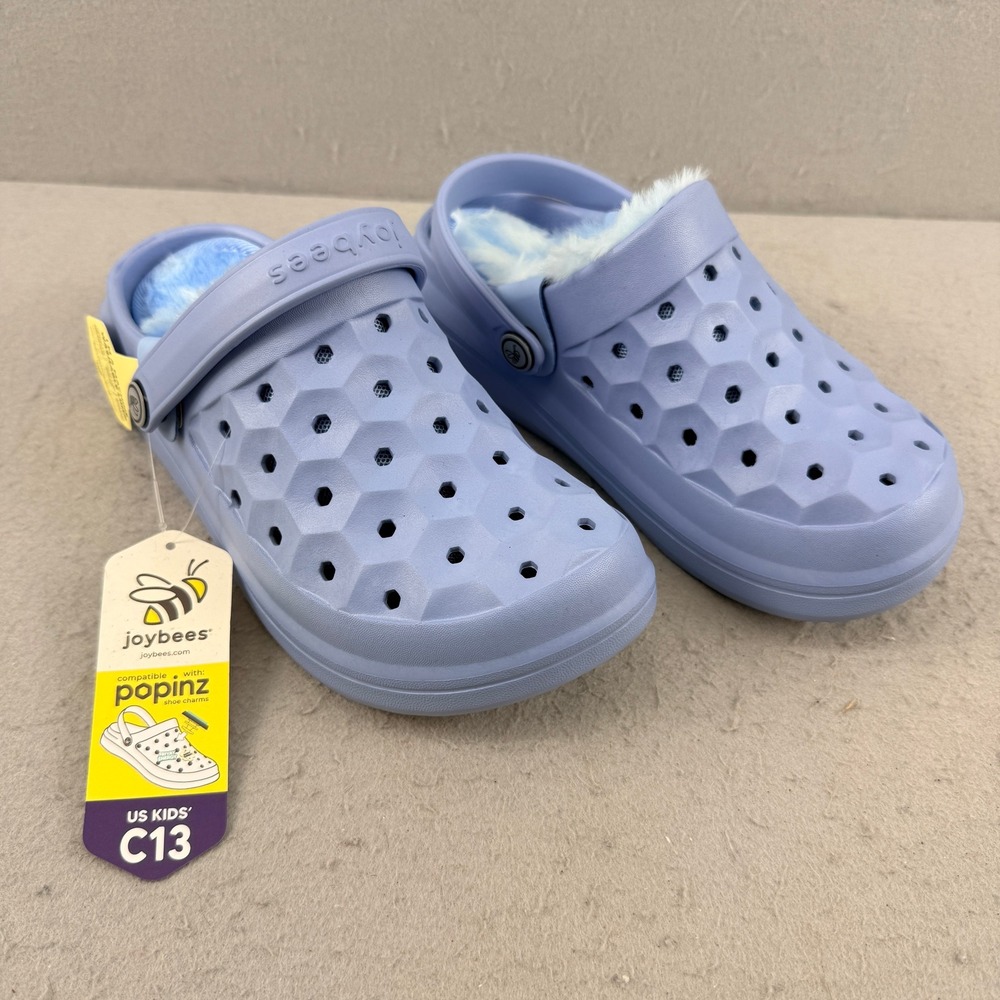 Joybees Kids Varsity Lined Clog C13 NWT Frozen Fjord Blue White Tie Dye‎ Fur